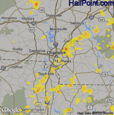 Hail Map for Charlotte, NC Region on July 4, 2019