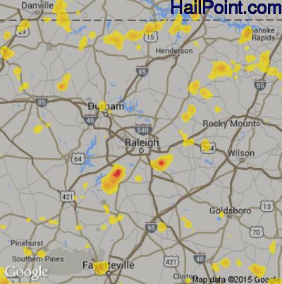 Hail Map for Raleigh, NC Region on July 4, 2019