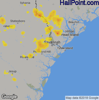 Hail Map for Savannah, GA Region on July 4, 2019