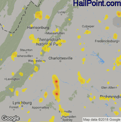 Hail Map for Charlotttesville, VA Region on July 4, 2019