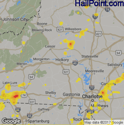 Hail Map for Hickory, NC Region on July 4, 2019 