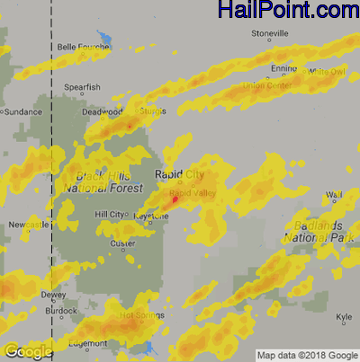 Hail Map for Rapid City, SD Region on July 4, 2019