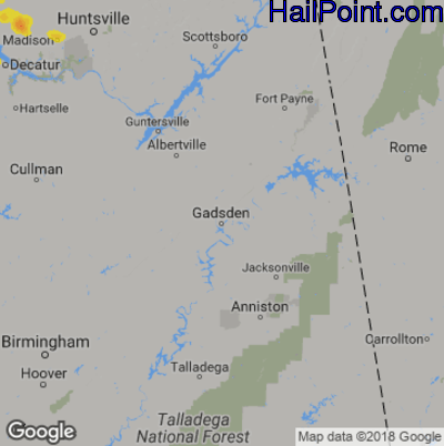 Hail Map for Gadsen, AL Region on July 4, 2019 