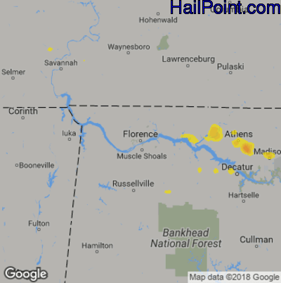 Hail Map for Florence, AL Region on July 4, 2019