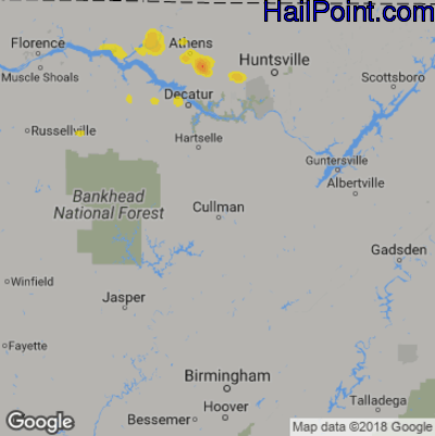 Hail Map for Cullman, AL Region on July 4, 2019