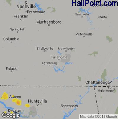 Hail Map for Tullahoma, TN Region on July 4, 2019