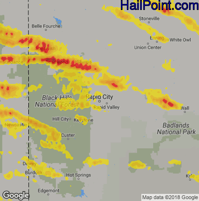Hail Map for Rapid City, SD Region on July 5, 2019