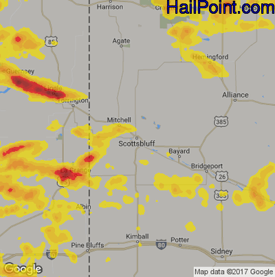 Hail Map for Scottsbluff, NE Region on July 5, 2019