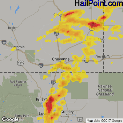Hail Map for Cheyenne, WY Region on July 5, 2019