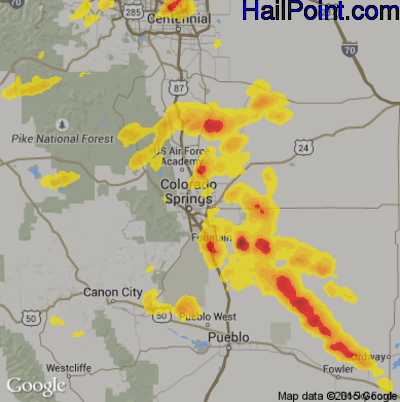 Hail Map for Colorado Springs, CO Region on July 5, 2019