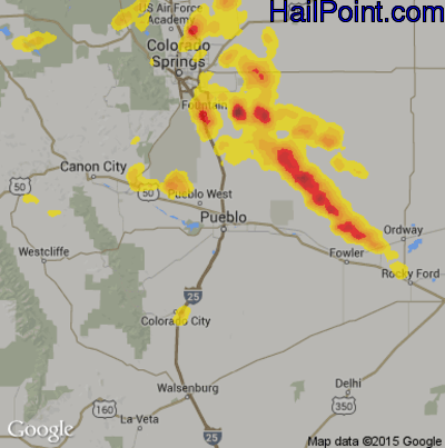 Hail Map for Pueblo, CO Region on July 6, 2019