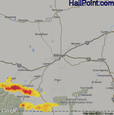 Hail Map for Billings, MN Region on July 6, 2019