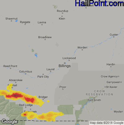 Hail Map for Billings, MT Region on July 6, 2019