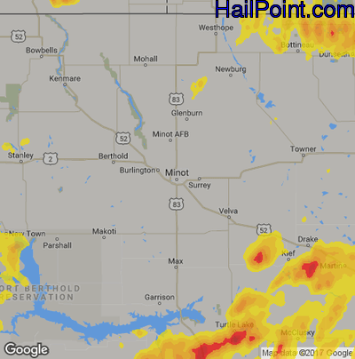 Hail Map for Minot, ND Region on July 7, 2019 