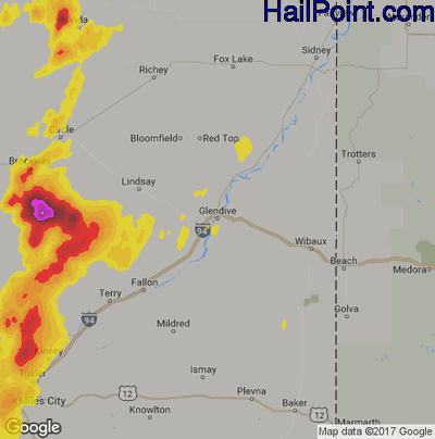 Hail Map for Glendive, MT Region on July 8, 2019