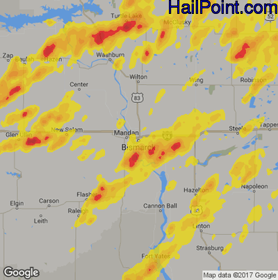 Hail Map for Bismark, ND Region on July 8, 2019