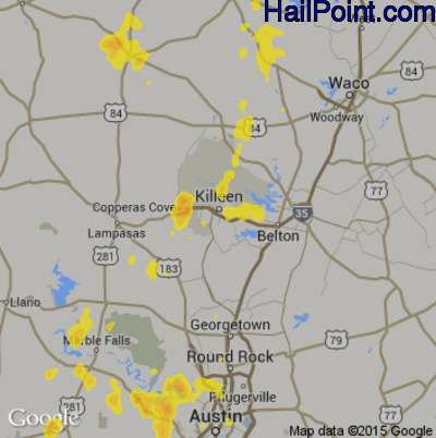 Hail Map for Killeen, TX Region on July 8, 2019
