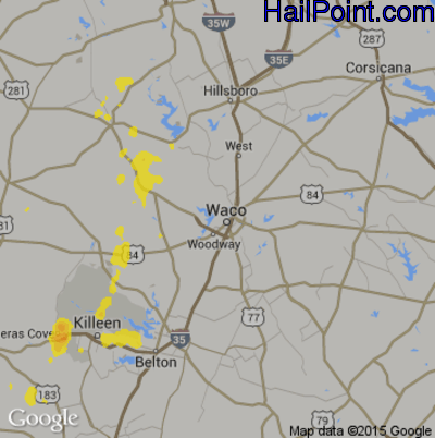 Hail Map for Waco, TX Region on July 8, 2019
