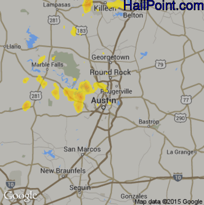 Hail Map for Austin, TX Region on July 8, 2019