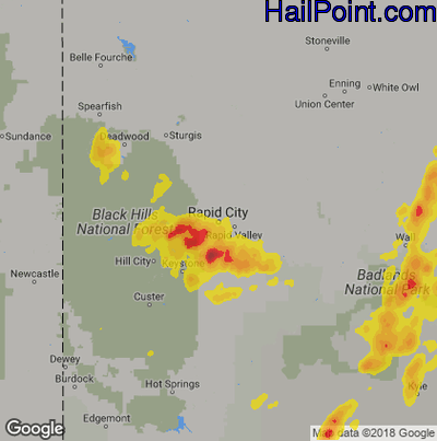 Hail Map for Rapid City, SD Region on July 8, 2019