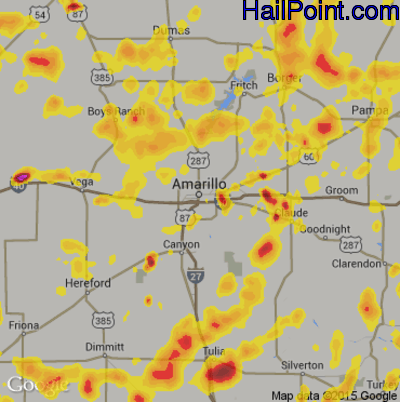 Hail Map for Amarillo, TX Region on July 9, 2019 