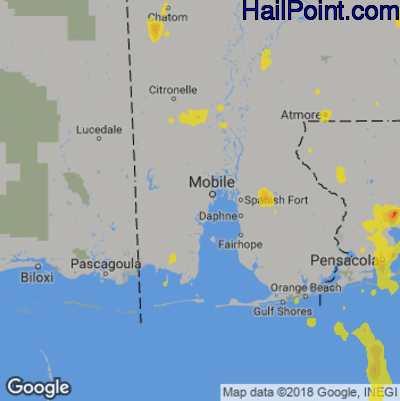 Hail Map for Mobile, AL Region on July 9, 2019