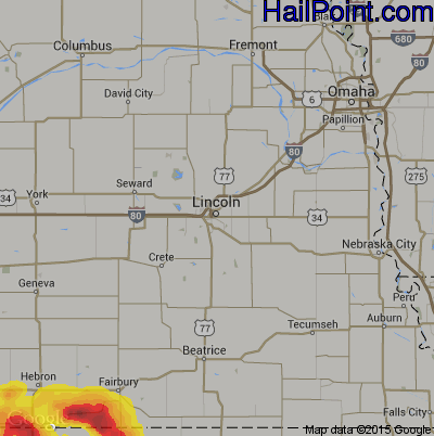 Hail Map for Lincoln, NE Region on July 10, 2019