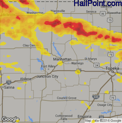 Hail Map for Mahhattan, KS Region on July 10, 2019