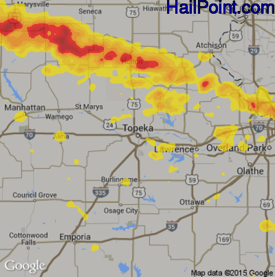 Hail Map for Topeka, KS Region on July 10, 2019