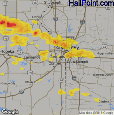 Hail Map for Shawnee, KS Region on July 10, 2019