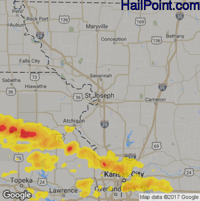Hail Map for St. Joseph, MS Region on July 10, 2019 
