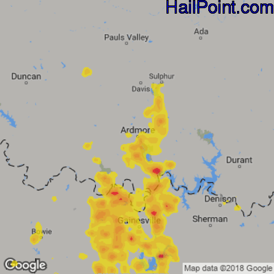 Hail Map for Ardmore, OK Region on July 10, 2019 
