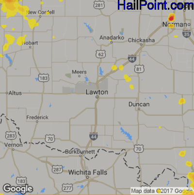 Hail Map for Lawton, OK Region on July 10, 2019