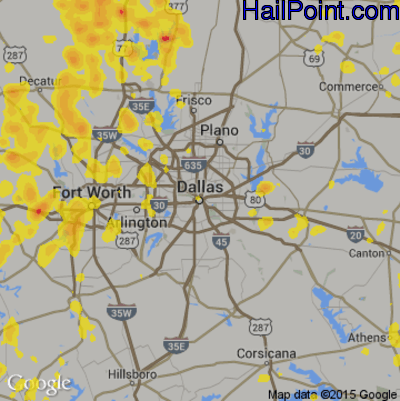 Hail Map for Dallas, TX Region on July 10, 2019
