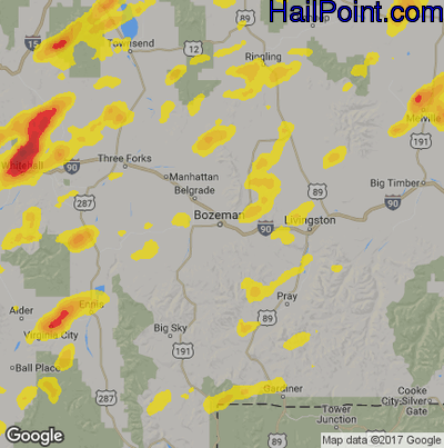 Hail Map for Bozeman, MT Region on July 12, 2019