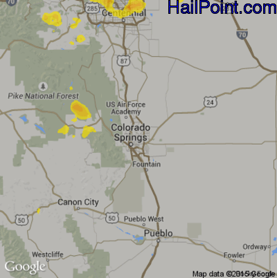 Hail Map for Colorado Springs, CO Region on July 13, 2019 