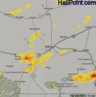 Hail Map for Billings, MN Region on July 13, 2019
