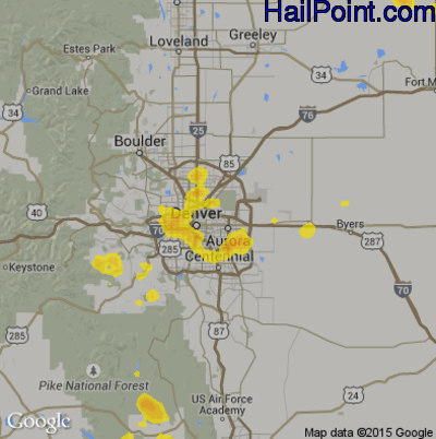 Hail Map for Denver, CO Region on July 13, 2019