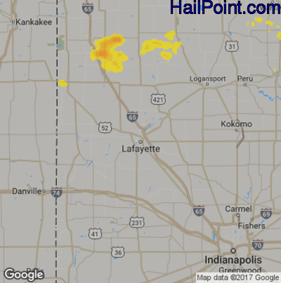 Hail Map for Layfette, IN Region on July 14, 2019