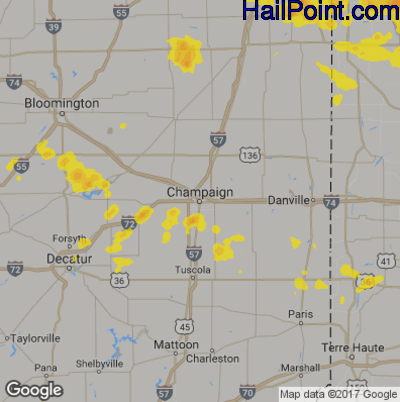 Hail Map for Champaign, IL Region on July 14, 2019 