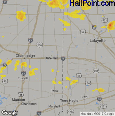 Hail Map for Danville, IL Region on July 14, 2019