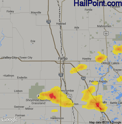 Hail Map for Fargo, ND Region on July 14, 2019