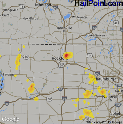 Hail Map for Rockford, IL Region on July 14, 2019