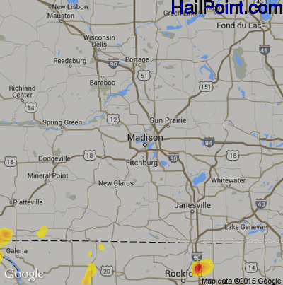 Hail Map for Madison, WI Region on July 14, 2019
