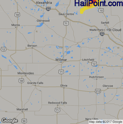 Hail Map for Willmar, MN Region on July 14, 2019