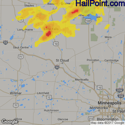 Hail Map for St Cloud, MN Region on July 14, 2019