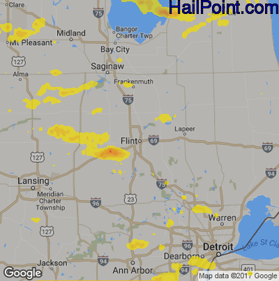 Hail Map for Flint, MI Region on July 15, 2019