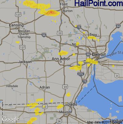 Hail Map for Ann Arbor, MI Region on July 15, 2019