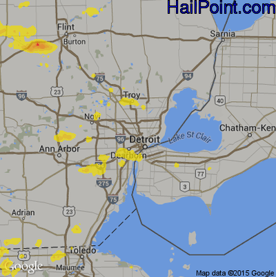 Hail Map for Detroit, MI Region on July 15, 2019