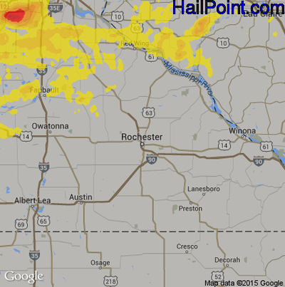 Hail Map for Rochester, MN Region on July 15, 2019